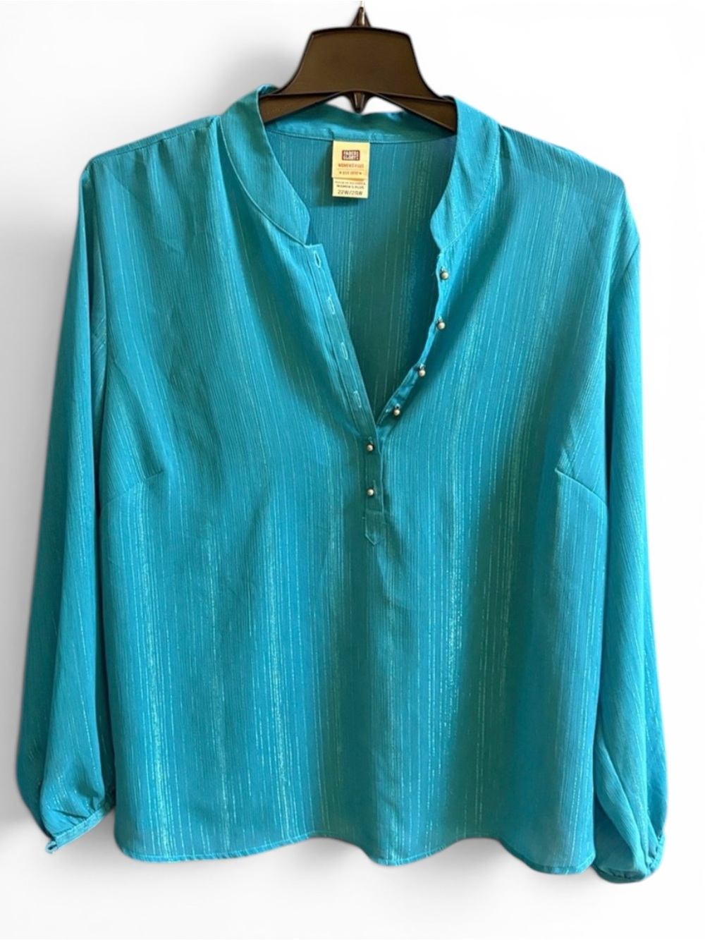 Faded Glory Turquoise Shimmer Mandarin Collar Blouse